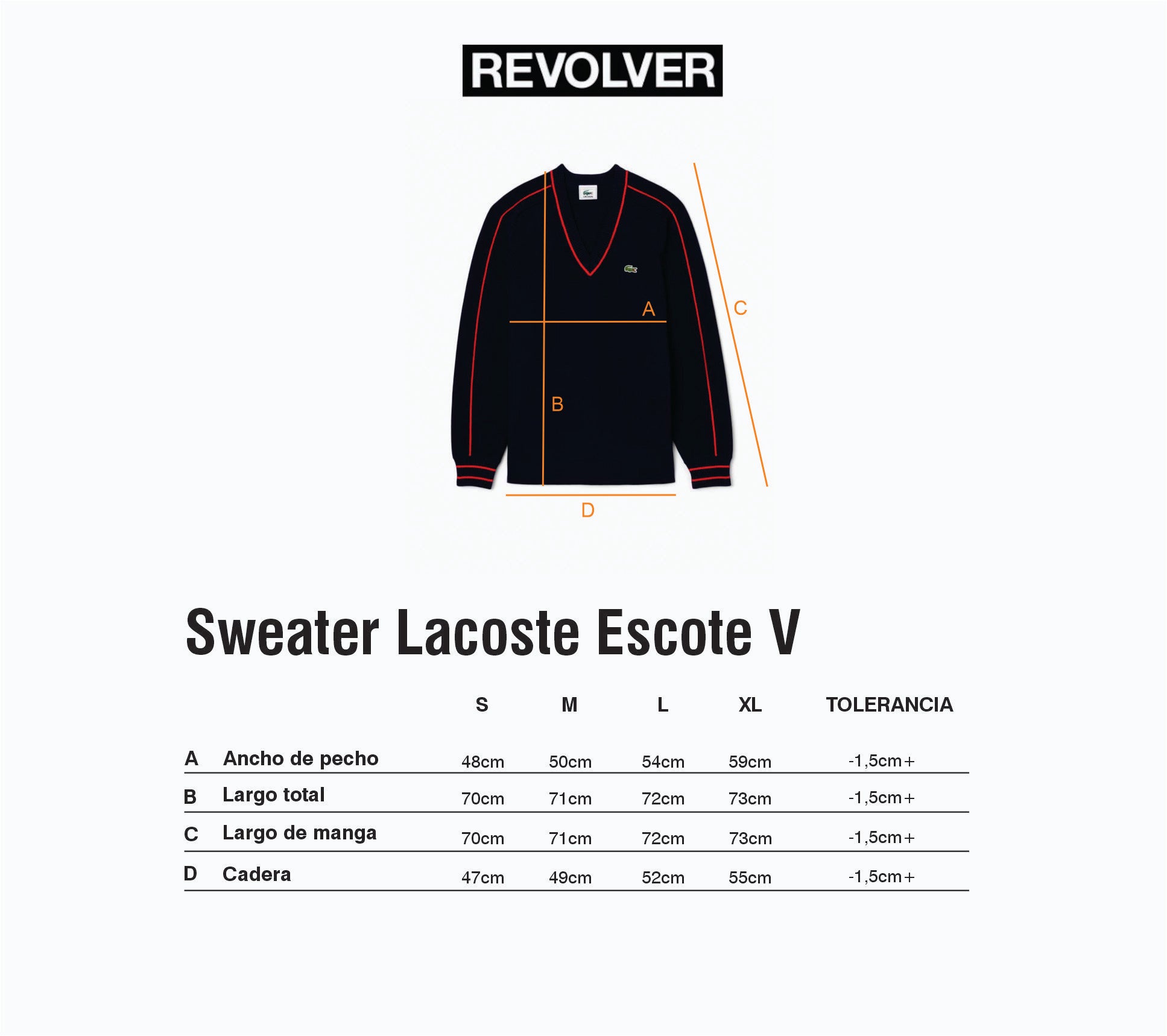 Guía de Talles - Sweater Escote en V Lacoste
