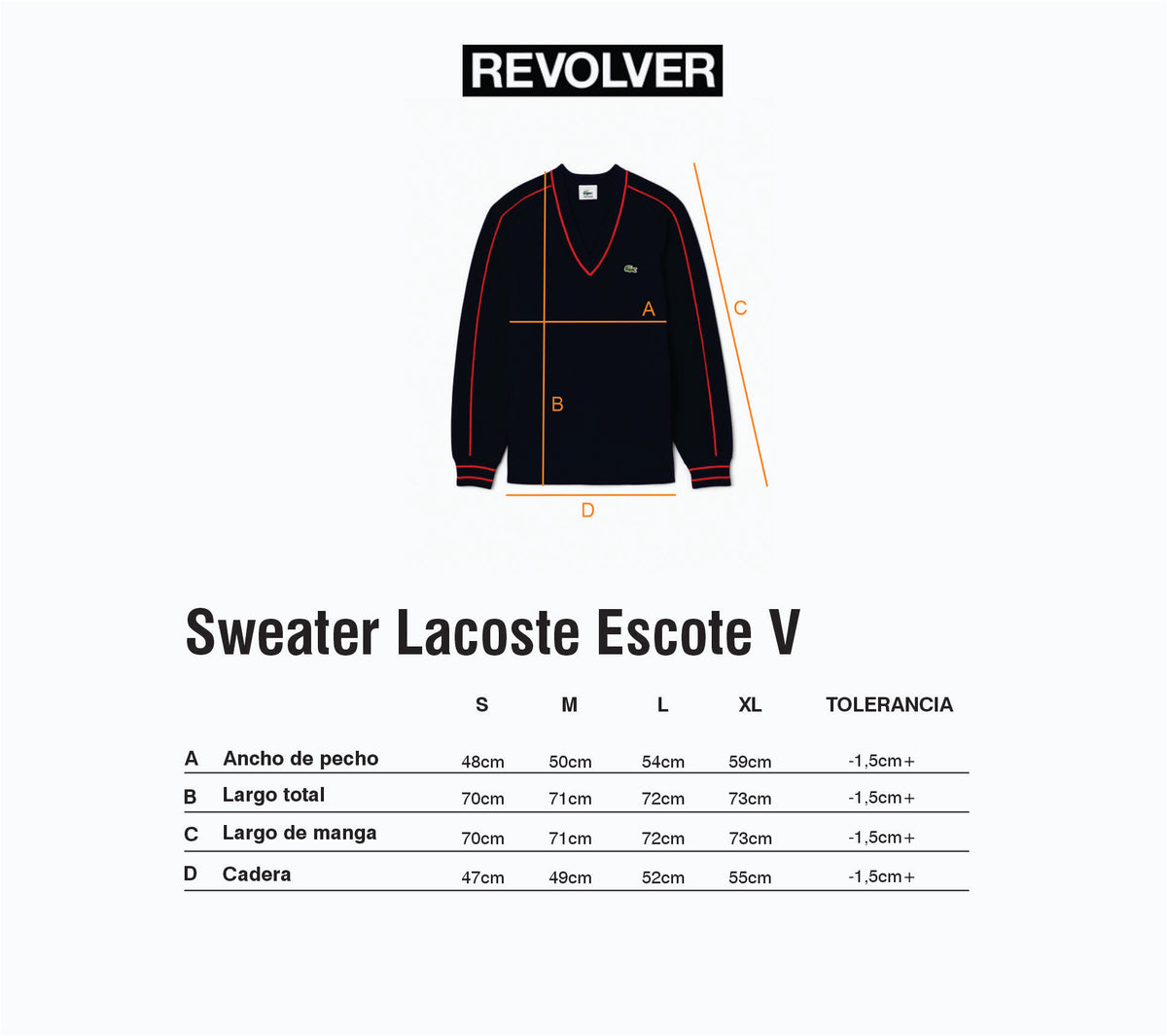 Guía de Talles - Sweater Escote en V Lacoste