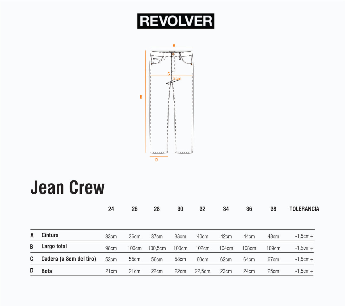 Guía de Talles - Jean Crew Denim Celeste Claro
