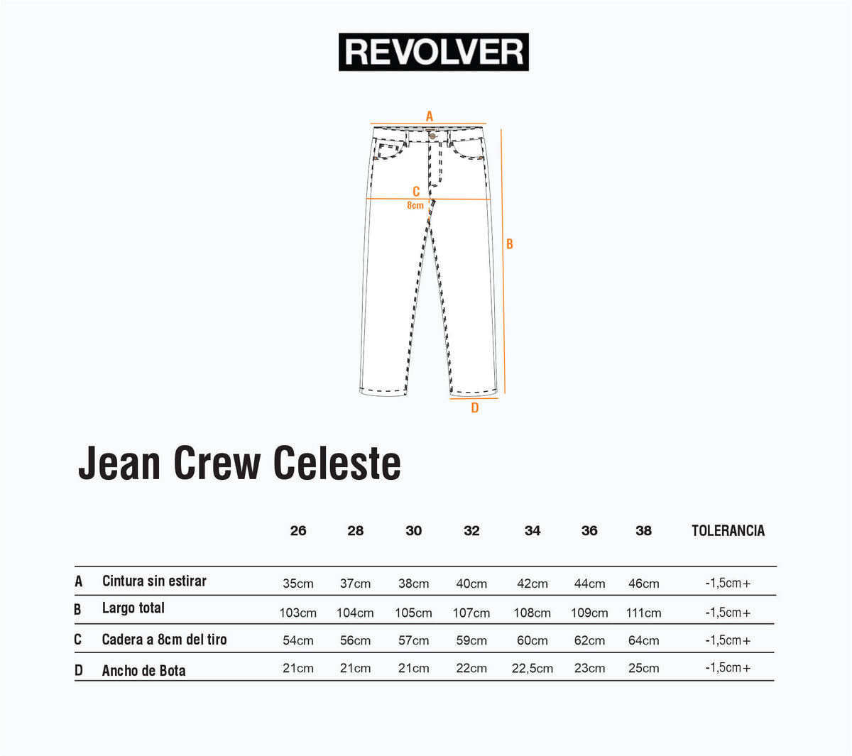 Guía de Talles - Jean Crew Denim Celeste