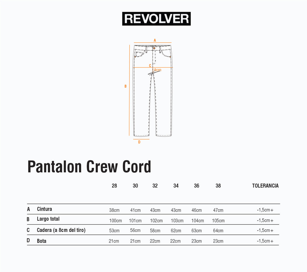 Guía de Talles - Pantalón Crew Cord Negro